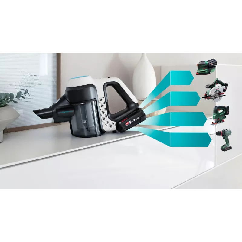 Bosch BCS71HYG1 stieņa putekļsūcējs/elektriskā slotiņa, akumulatora, slapjā/sausā tīrīšana, HEPA, bezputekļu maisa, 0.3 L, 23.5 W, melns/balts, 3 Ah