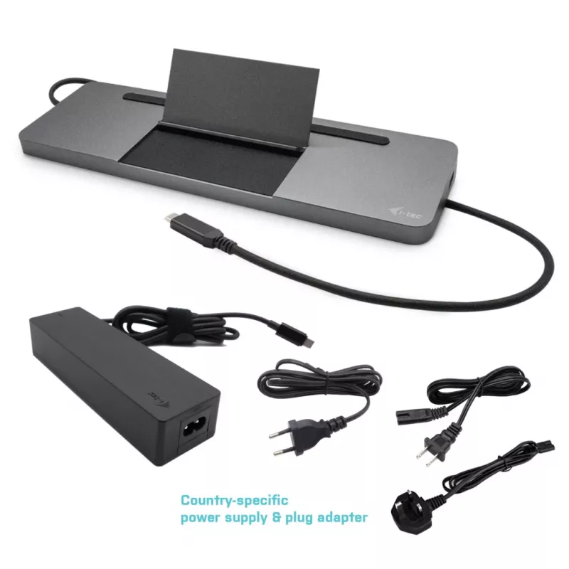 i-tec Metal SB-C Ergonomic 4K 3x Display Docking Station ar Power Delivery 85 W un Universāls Lādētājs 100 W