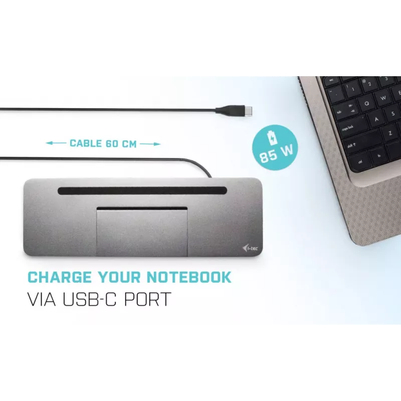 i-tec Metal SB-C Ergonomic 4K 3x Display Docking Station ar Power Delivery 85 W un Universāls Lādētājs 100 W