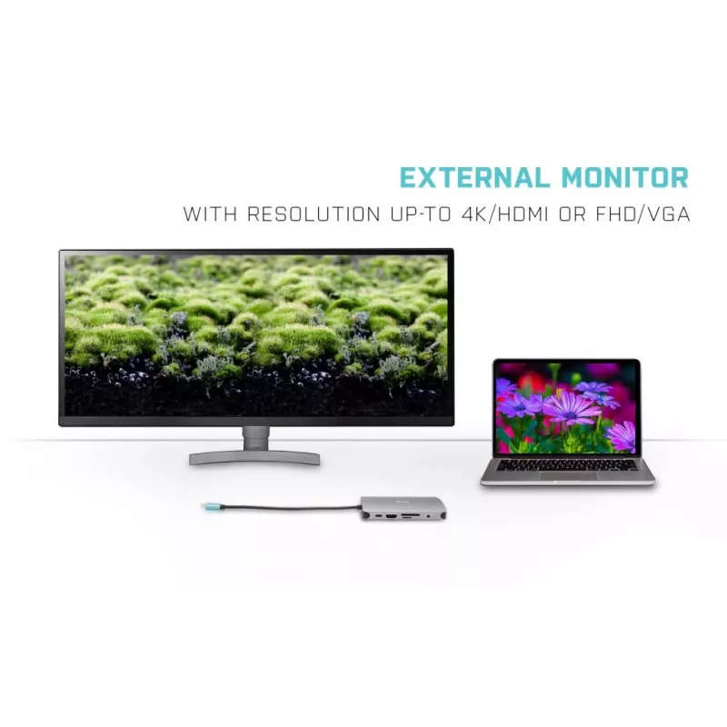 i-tec Metal USB-C Nano Dokstacija HDMI/VGA ar LAN un 100W Lādētājs