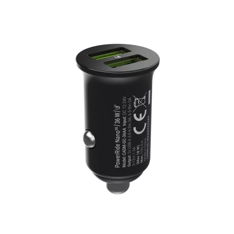Green Cell GC PowerRide Nano36 CADM-GC-36AA auto lādētājs 36 W 6 A, 2 × USB-A, ātrā lādēšana Ultra Charge, 12/24 V, melns