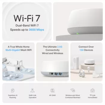 Mesh sistēma TP-Link BE3600 Divjoslu Wi‑Fi 7 (802.11be), 2882 Mbps, 2× LAN, 2.4/5 GHz, 2 komplektā