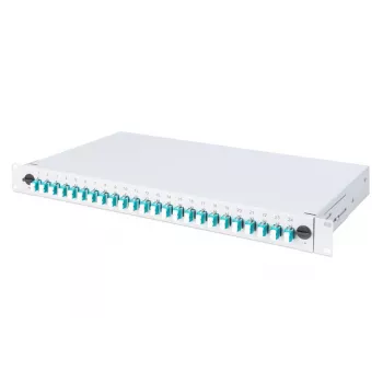 DIGITUS Fiber Optic Sliding Splice Box, 1U, 24x LC Duplex, OM3, ar skrūvēm M25, Splice kasete, krāsainiem pigtailiem