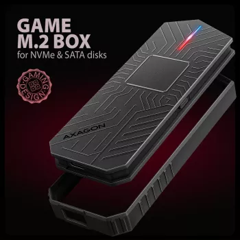Axagon EEM2-GAM ārējais USB-C 10Gbps metāla korpuss M.2 NVMe un SATA SSD diskiem (bezskrūvju)