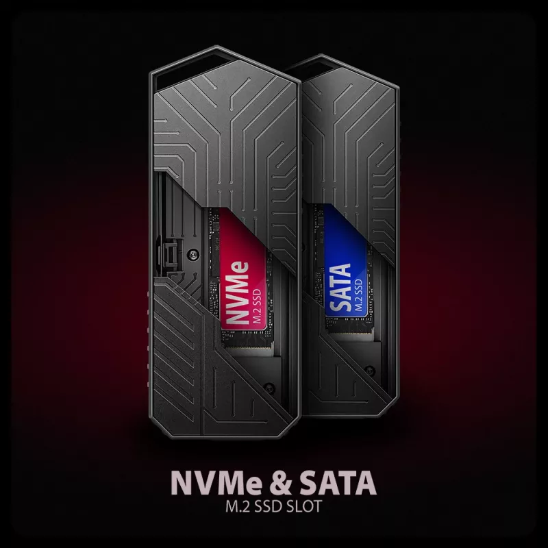 Axagon EEM2-GAM ārējais USB-C 10Gbps metāla korpuss M.2 NVMe un SATA SSD diskiem (bezskrūvju)