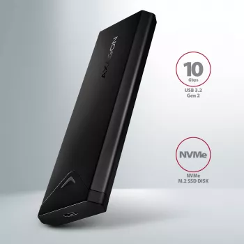 Axagon EEM2-UB2 ārējā USB-C 10Gbps metāla kaste M.2 NVMe SSD diskiem, melna