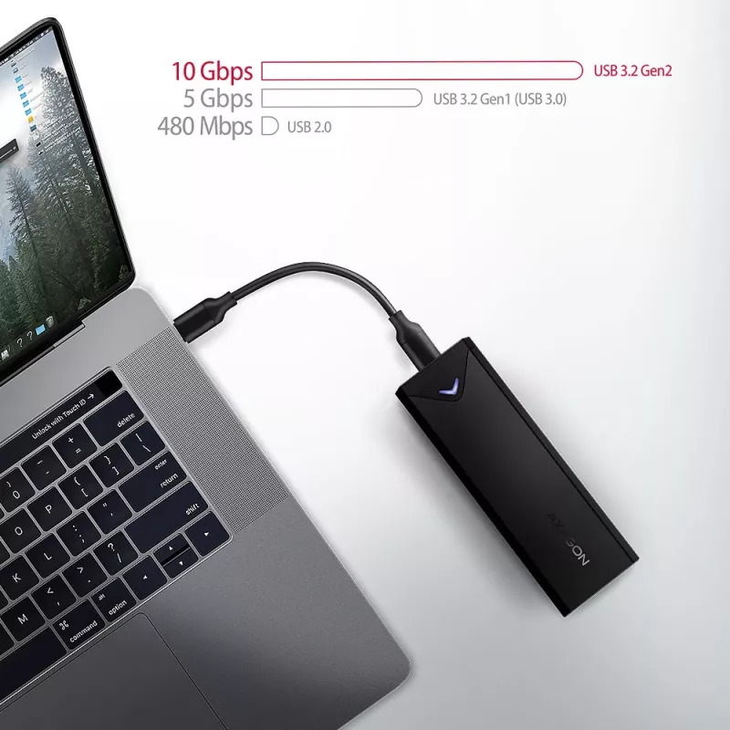 Axagon EEM2-UB2 ārējā USB-C 10Gbps metāla kaste M.2 NVMe SSD diskiem, melna