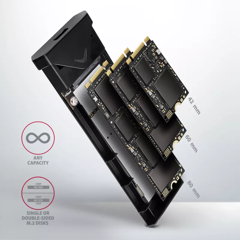 Axagon EEM2-UB2 ārējā USB-C 10Gbps metāla kaste M.2 NVMe SSD diskiem, melna