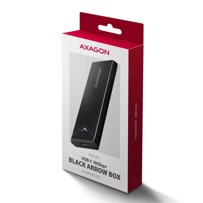 Axagon EEM2-UB2 ārējā USB-C 10Gbps metāla kaste M.2 NVMe SSD diskiem, melna