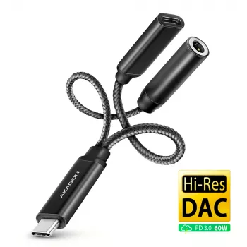 Axagon ADA-HCPD USB-C uz 3.5 mm ligzdu - Hi-Res DAC audio adapteris, 384kHz/32bit, PD 60W 3A
