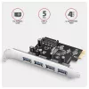 Axagon PCEU-430RS PCIe 2.0 x1 paplašinājuma karte, 4x ārējie USB-A 5 Gbps porti (USB 3.2 Gen 1), Renesas PD720201, UASP, SATA 15 kontaktu strāvas pieslēgums