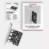 Axagon PCEU-430RS PCIe 2.0 x1 paplašinājuma karte, 4x ārējie USB-A 5 Gbps porti (USB 3.2 Gen 1), Renesas PD720201, UASP, SATA 15 kontaktu strāvas pieslēgums