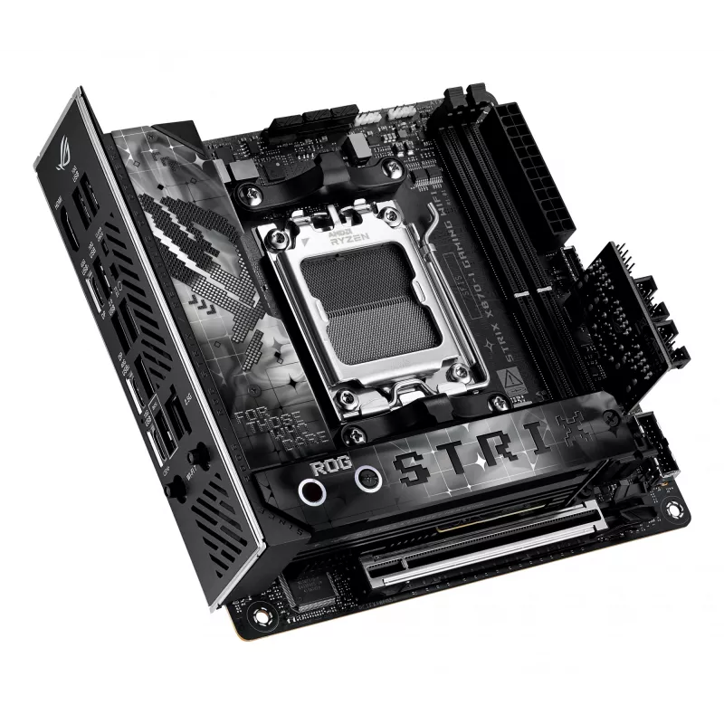 Mātesplate ASUS ROG STRIX X870-I GAMING WIFI mini ITX · AMD X870 · Socket AM5 · DDR5 · 2 DIMM · Wi‑Fi 7 · Bluetooth 5.4