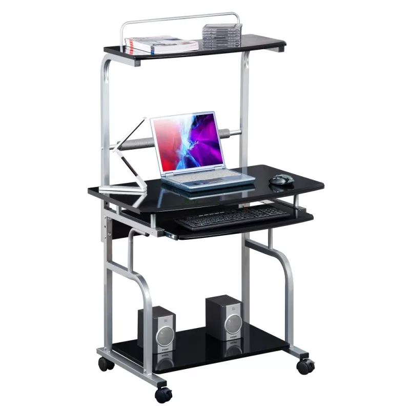 Techly Compact Multi-Function Computer Desk, Glossy Black ICA-TB 7800BK