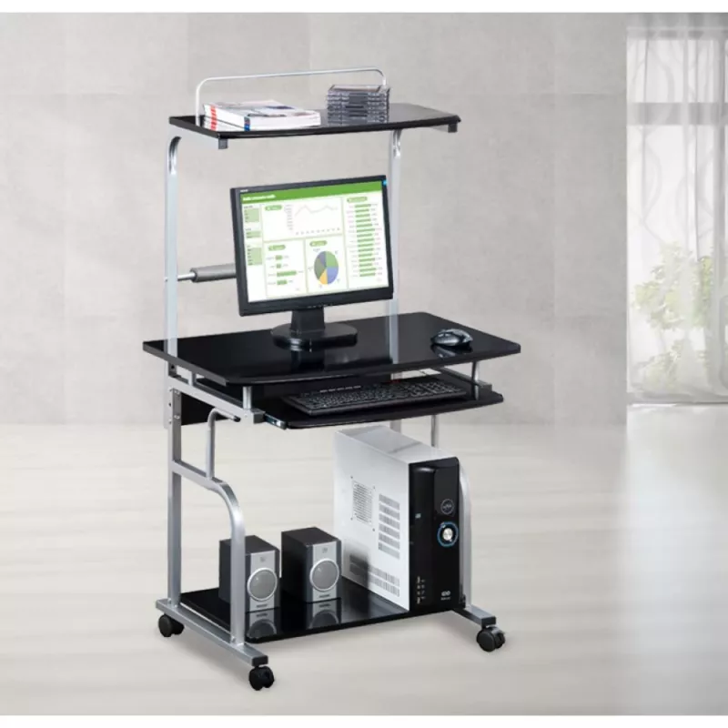 Techly Compact Multi-Function Computer Desk, Glossy Black ICA-TB 7800BK