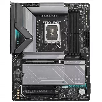 Mātesplate GIGABYTE Z890 EAGLE — atbalsta Intel Core Ultra (2. sērija), 14+1+2 fāžu VRM, līdz 8800MHz DDR5 (OC), 1xPCIe 5.0 M.2 + 3xPCIe 4.0 M.2, 2.5GbE LAN, USB4