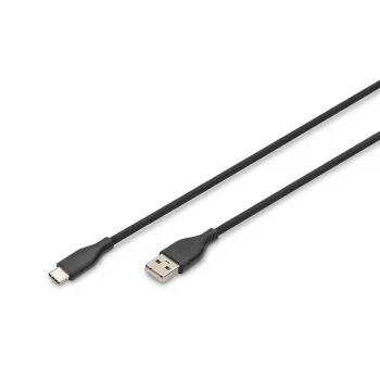 DIGITUS USB-C silikona uzlādes kabelis USB-A - USB-C USB 2.0 60W - 1m melns