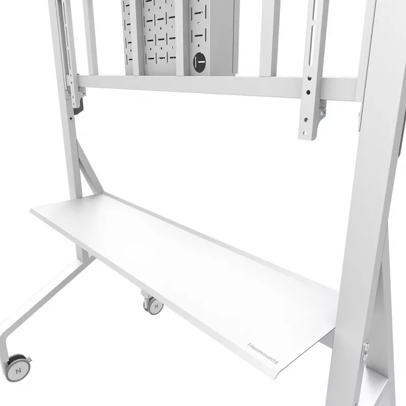 Neomounts MOVE Go XL FL50-575WH1 televizora ratiņi, 65-110 collas, līdz 125 kg, VESA 100x100-1100x600, augstums 129-139 cm, ar fiksēšanu, ātra montāža, TÜV, balti