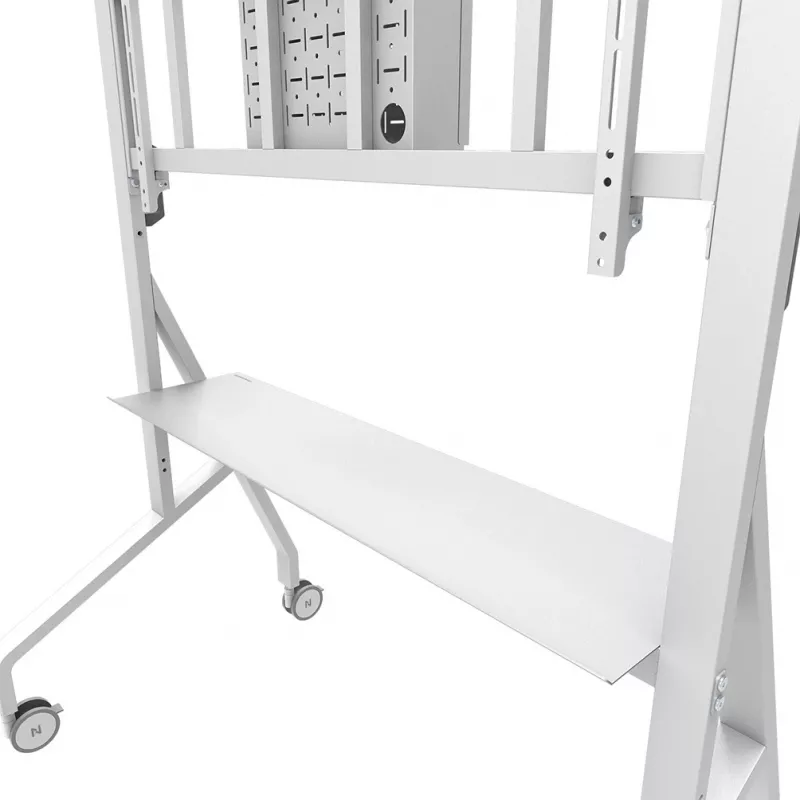 Neomounts MOVE Go XL FL50-575WH1 televizora ratiņi, 65-110 collas, līdz 125 kg, VESA 100x100-1100x600, augstums 129-139 cm, ar fiksēšanu, ātra montāža, TÜV, balti