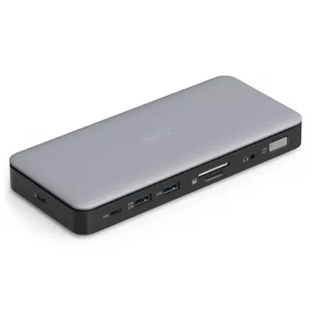 DIGITUS USB-C dokstacija, 11 porti - 2x HDMI / DP / 2x USB-A 3.2 Gen 2 / USB-C 3.2 Gen 2 / GbE / SD / MicroSD / DC-Jack - 150 W maks / 3.5 mm
