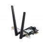 Iekšējais WLAN Bluetooth adapteris ASUS PCE-BE6500 — PCIe, trīsjoslu Wi‑Fi 6E/7 (2.4/5/6 GHz), Bluetooth 5.4, 2882 Mbps, ārējā antena, melns