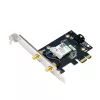 Iekšējais WLAN Bluetooth adapteris ASUS PCE-BE6500 — PCIe, trīsjoslu Wi‑Fi 6E/7 (2.4/5/6 GHz), Bluetooth 5.4, 2882 Mbps, ārējā antena, melns