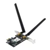 Iekšējais WLAN Bluetooth adapteris ASUS PCE-BE6500 — PCIe, trīsjoslu Wi‑Fi 6E/7 (2.4/5/6 GHz), Bluetooth 5.4, 2882 Mbps, ārējā antena, melns