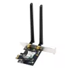 Iekšējais WLAN Bluetooth adapteris ASUS PCE-BE6500 — PCIe, trīsjoslu Wi‑Fi 6E/7 (2.4/5/6 GHz), Bluetooth 5.4, 2882 Mbps, ārējā antena, melns