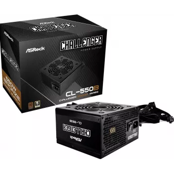 Barošanas bloks ASRock CL-550B Challenger 550W ATX, 20+4 pin, 80 PLUS Bronze, 120 mm ventilators, melns