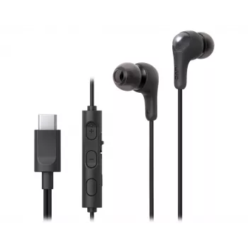 Vadu austiņas JVC HA-FR9UC ar USB-C, 9,2 mm draiveri, 5–22000 Hz, iebūvētu mikrofonu un vadības ierīcēm, 1,2 m vads, melna
