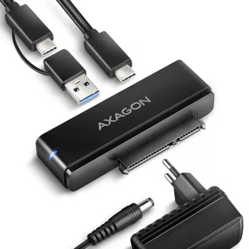 Axagon ADSA-FPX FAST PORT X universāls adapteris 2.5 inch un 3.5 inch SATA SSD/HDD diskiem ar USB-C 10Gbps