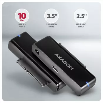 Axagon ADSA-FPX FAST PORT X universāls adapteris 2.5 inch un 3.5 inch SATA SSD/HDD diskiem ar USB-C 10Gbps