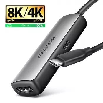 Axagon RVC-HI8KPD, USB-C -> HDMI 2.1 adapteris, 8K/60Hz, 4K/144Hz, HDR10+, PD100W