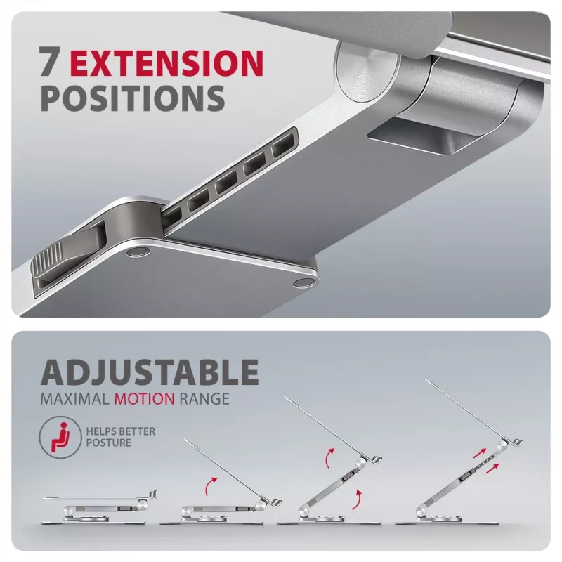 Axagon STND-LR alumīnija statīvs ar 360° rotāciju klēpjdatoriem 10 inch–17,3 inch