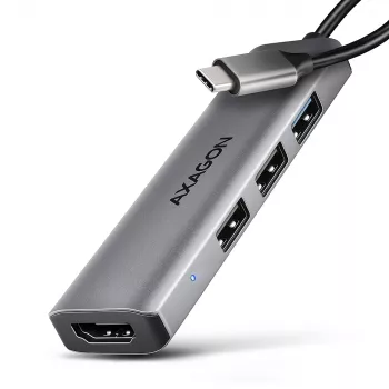 Axagon HMC-H3A USB 5Gbps centrmezgls, 3x USB-A, HDMI 4k/30Hz, 15cm USB-C kabelis