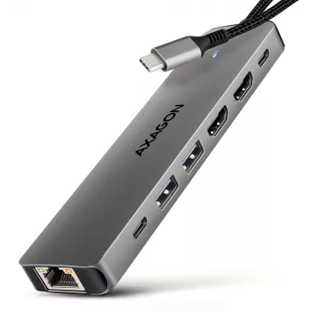 Axagon HMC-7HX2 USB 5Gbps centrmezgls, 2x USB-A, USB-C, 2x HDMI 4k/60Hz, RJ-45, PD 100W