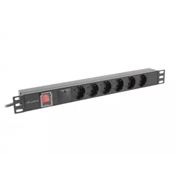 Lanberg PDU-06F-0200-BK Strāvas sadalītājs 6× Schuko 1U Melns