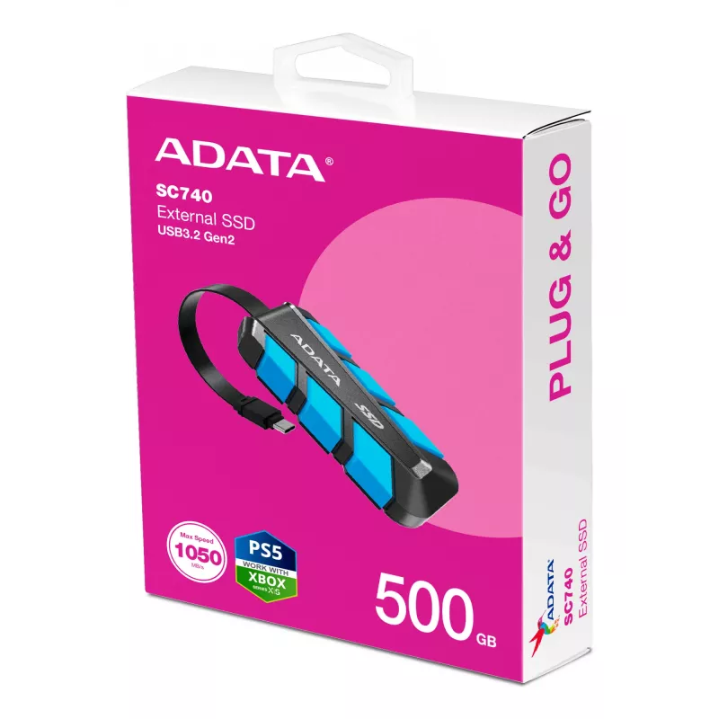 ADATA SC740 500 GB ārējais cietais disks USB Type-C 3.2 Gen 2 melns, zils