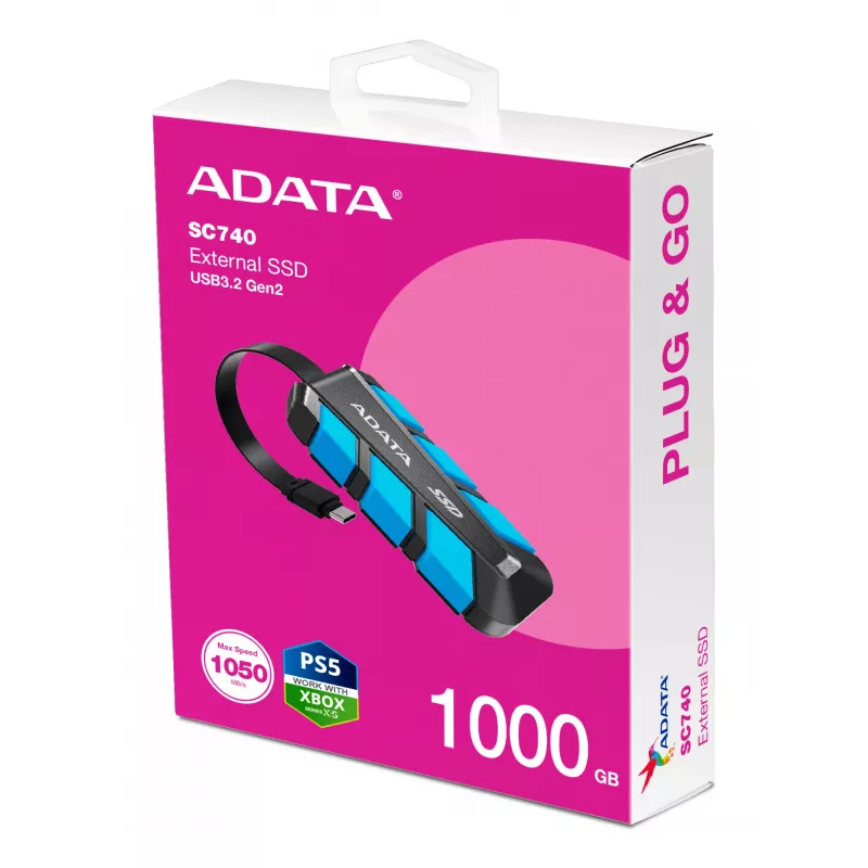 ADATA SC740 1 TB ārējais SSD USB Type-C 3.2 Gen 2 melns, zils