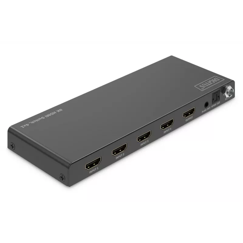 DIGITUS 4x1 HDMI Slēdzis - 8K/60Hz (4:4:4), Toslink, Stereo, EDID Vadība