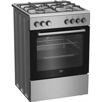 Brīvi stāvoša plīts Beko FBE62130GXDN, melna, gāzes virsma, elektriskā cepeškrāsns