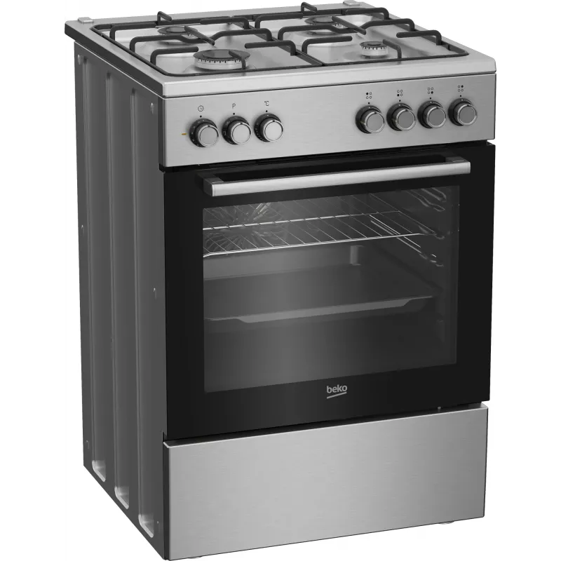 Brīvi stāvoša plīts Beko FBE62130GXDN, melna, gāzes virsma, elektriskā cepeškrāsns