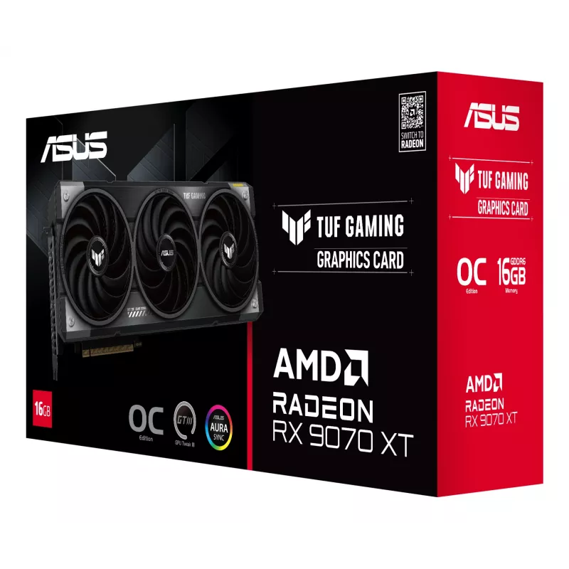 Grafikas karte ASUS TUF Gaming Radeon RX 9070 XT, 16 GB GDDR6, PCIe 5.0, 256-bit, 3060 MHz boost
