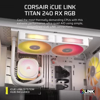 CORSAIR CPU dzesētājs - Icue Link Titan 240 Rx RGB Aio šķidruma dzesētājs - Balts