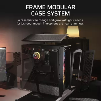 PC korpuss CORSAIR FRAME 4000D RS ARGB Midi Tower Melns — ATX/Micro-ATX/Mini-ITX, rūdīts stikls, ARGB ventilatori, līdz 370 mm GPU