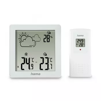 Hama Zakynthos White termometrs un higrometrs iekštelpām un āra temperatūrai, balts, AAA baterijas