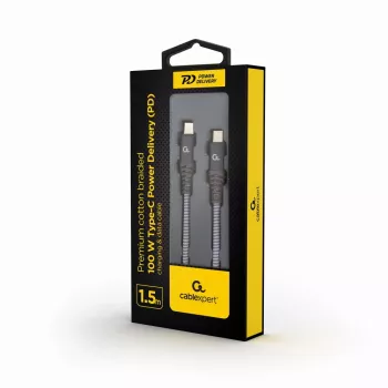 GEMBIRD Premium 100W Type-C Power Delivery (PD) lādēšanas un datu kabelis, 1,5 m – pelēks