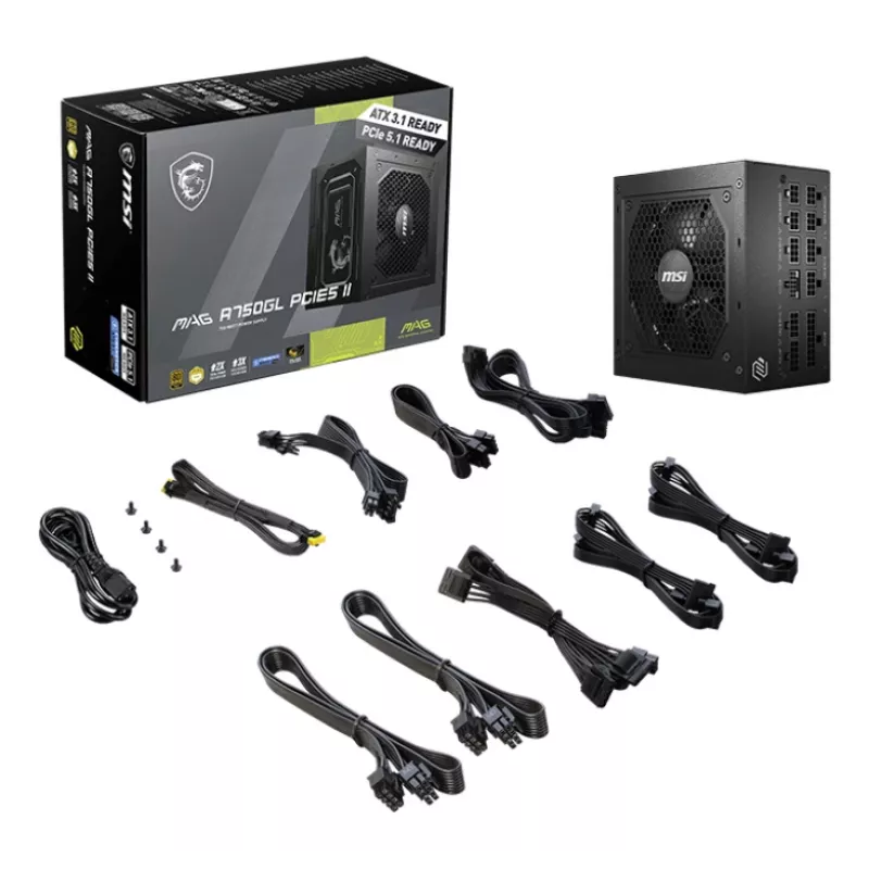 MSI MAG A750GL PCIE5 II barošanas bloks 750 W 20+4 pin ATX ATX Melns