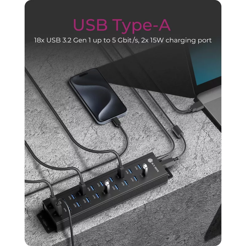 ICY BOX IB-HUB1720-U3 USB 3.2 Gen 1 centrmezgls, melns