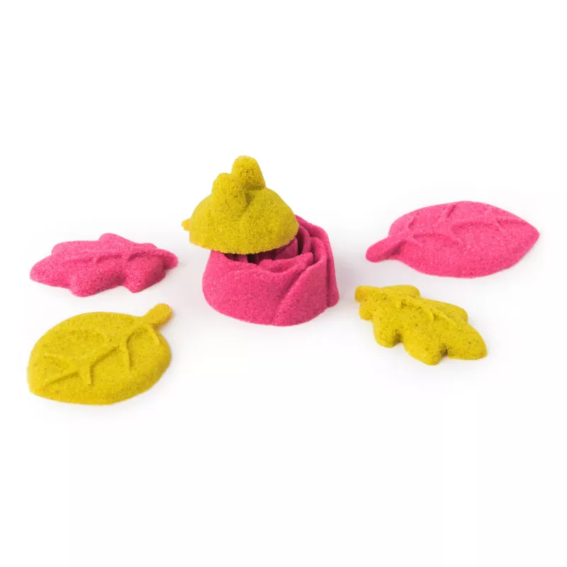 Kinetic Sand SquishBlossom ziedošs zieds – komplekts ar 227g neona dzeltenām un rozā smiltīm, podiņu un veidnēm